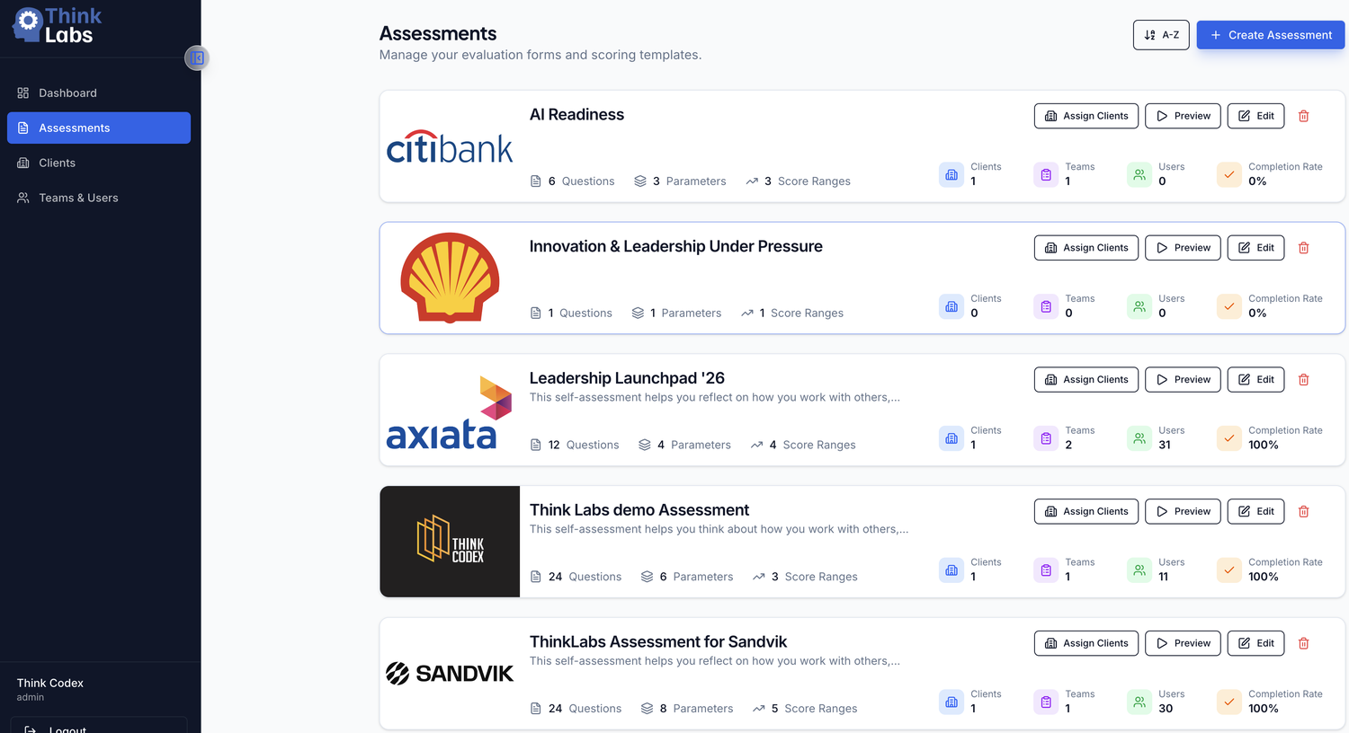Think Codex AI assessment platform backend