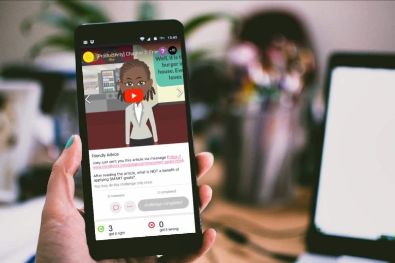 Person using a gamified mobile learning app